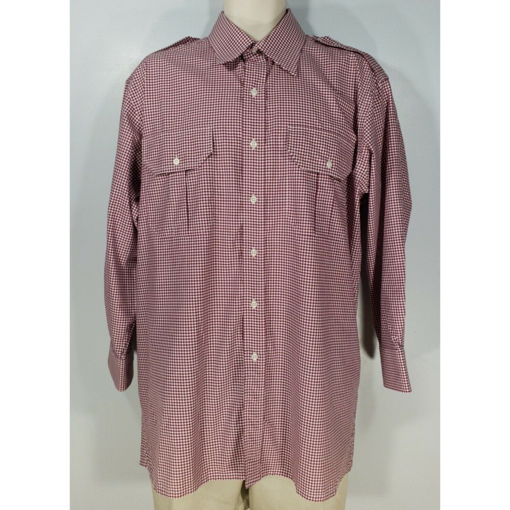 Maus & Hoffman Mens Large Long Sleeve Button Down Shirt Red White Gingham